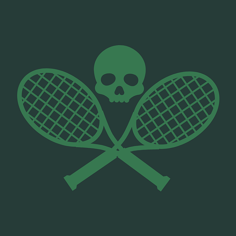 MVP Athletic Clubs, Dead Week Doubles, Graphic with two tennis racquets and a skull
