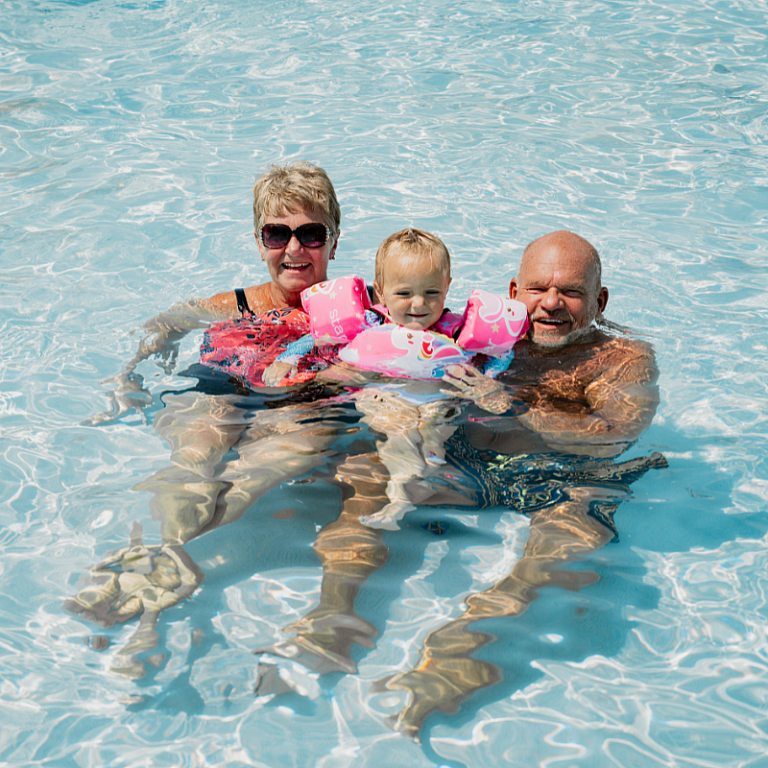 MVP Athletic Clubs, Grandparents Day, Grandparents in the pool with child