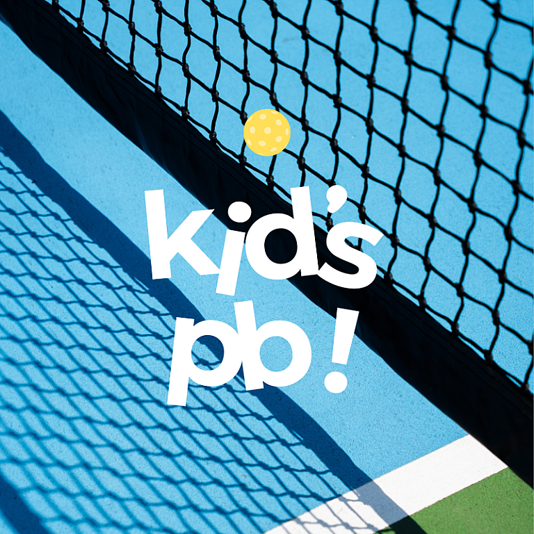 MVP Athletic Clubs Kids Pickleball text on pickleball court photo