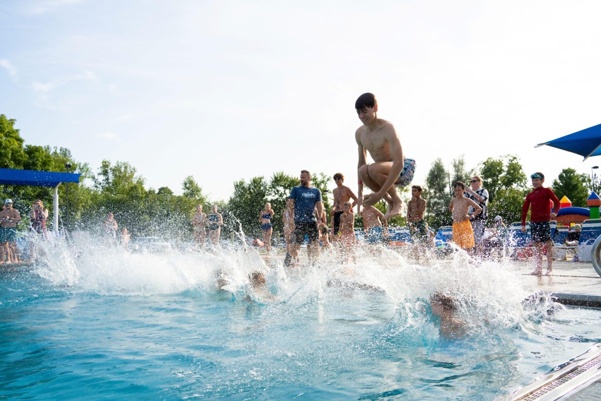 MVP Crahen pool party, kids jumping into pool