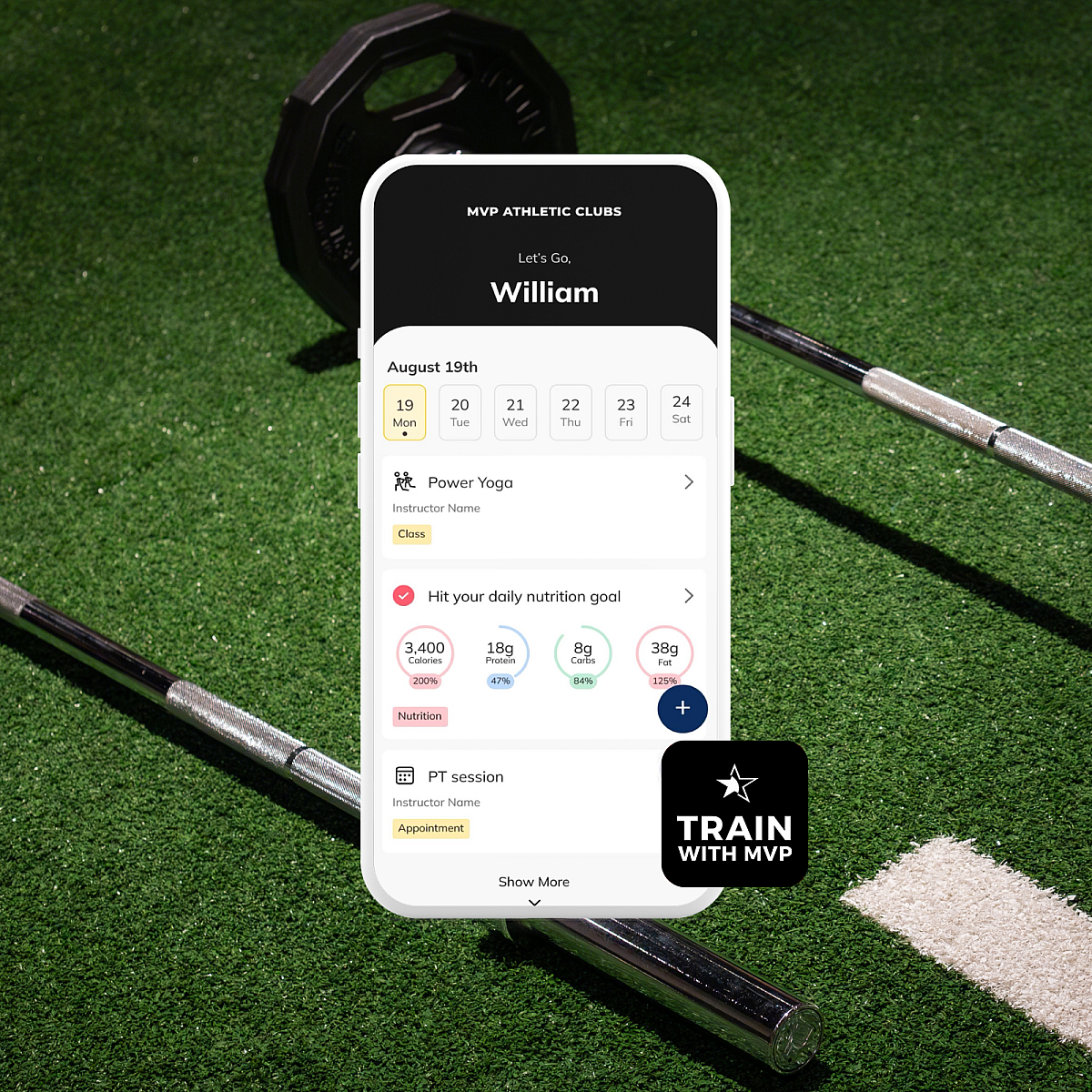 Image of app over exercise turf.